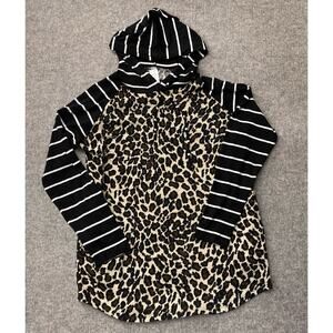 Sunshine & Rodeos Top Sz Med Leopard Print Black Stripes Hooded Boutique Wear